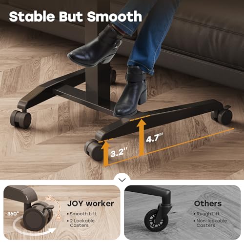 JOY worker Height Adjustable Rolling Laptop Desk with Shelf,Mobile Standing Desk,Pneumatic Mobile Laptop Table with Wheels for Couch Home Office School,Holds Up to 22lbs,Dark Walnut JOY worker