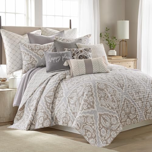 Levtex Home - Becker Taupe Quilt Set - King Quilt and Two King Shams - Ikat - Taupe, Grey and Cream - Quilt (106x92in.) and Shams (20x36in.) - Reversible - Cotton Levtex Home