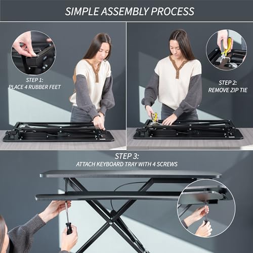 VIVO 42 inch Desk Converter, K Series, Height Adjustable Sit to Stand Riser, Dual Monitor and Laptop Workstation with Wide Keyboard Tray, Rustic Vintage Brown Top, Black Frame, DESK-V042KN VIVO