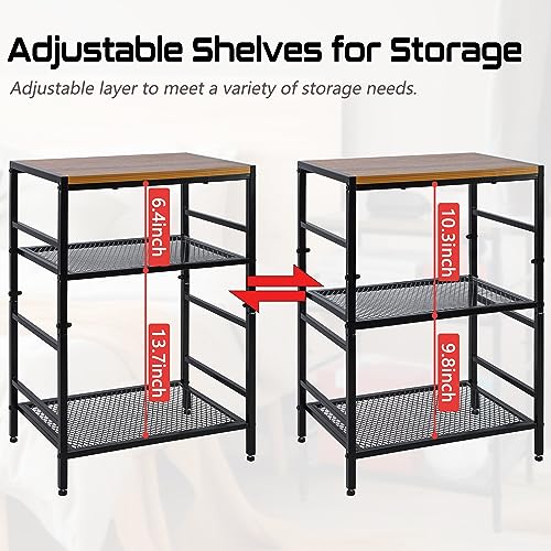 GIOTORENT 3-Tier Record Player Stand with Vinyl Storage, Tall Nightstand with Adjustable Shelf, Narrow Side Table/Bedside Table for Living Room, Bedroom, Office, Bathroom, Rustic Brown and Black GIOTORENT