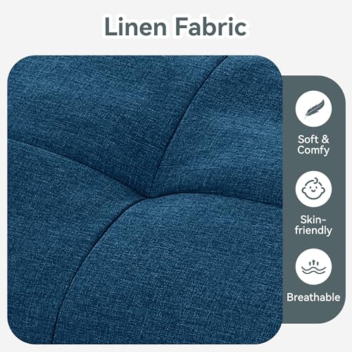 AMICLIBER Futon Sofa Bed Convertible Couch, Blue Linen Sofa Bed with Memory Foam, Adjustable Backrest & Armrests, Multifunctional Small Loveseat Sleeper Sofa for Living Room, Apartment, Office AMICLIBER