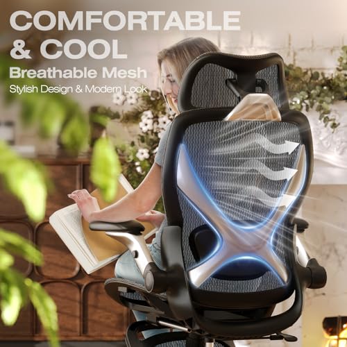 ELABEST X100 Ergonomic Mesh Office Chair with Footrest, Big and Tall Hone Desk Chair with 5D Flip-Up Arms, Adjustable 3D Lumbar Support,Gaming & Executive Computer Chairs ELABEST