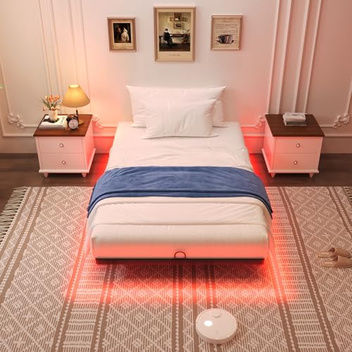 Awesofurni Floating Bed Frame Twin Size, Twin Bed Frame with Smart LED Lights, Heavy Duty Modern Metal Platform Bed No Box Spring Needed - Easy Assembly and Noise Free Awesofurni
