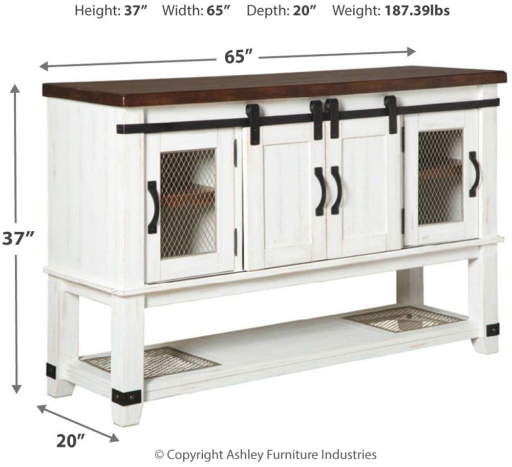 Signature Design by Ashley Valebeck Farmhouse Dining Room Server or Buffet, White & Brown Signature Design by Ashley