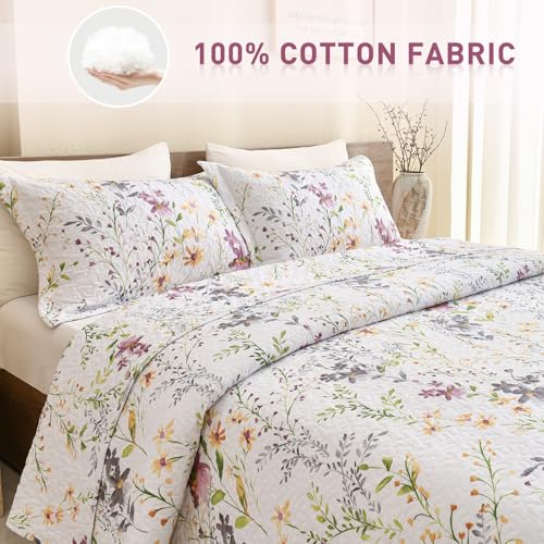 Lady Ann Wild Floral Printed Bed Quilt Sets Queen 100% Cotton Yellow Flower Botanical Pattern Bedding, Vintage Lightweight Coverlet Ultra Soft Bedspread Set with Pillow Shams for All Season, 3 PCS Lady Ann