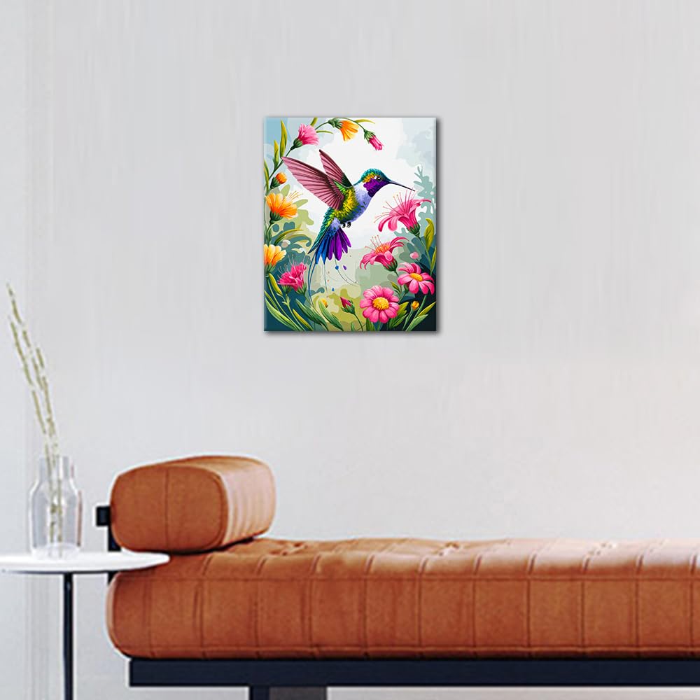 Rebotipy Paint by Numbers Kit for Adults Hummingbird Flower Floral Nature Bird Pattern Adult Paint by Number Kits on Canvas,DIY Oil Painting Kits for Home Wall Decor 16"x 20" Rebotipy