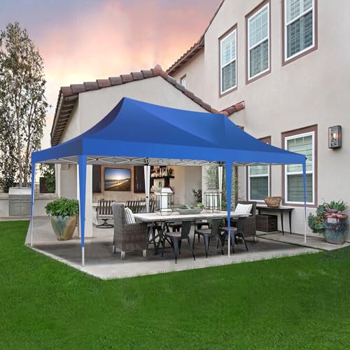 COBIZI 10x20 Pop Up Canopy Tent with Sidewalls,Party Tent Outdoor Gazebos, Waterproof & UV50+,3 Adjustable Heights,Higher Frame Design - Extra Tall for Parties Backyard,Weddings,Markets, Blue COBIZI