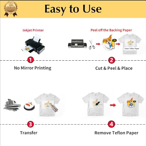 TransOurDream Upgraded Iron on Heat Transfer Paper for T Shirts (8.5x11'', 15 Sheets) Iron-on Transfers Paper for Light Fabric Printable Heat Transfer Vinyl for Inkjet Printer (TOD-4-15) TransOurDream