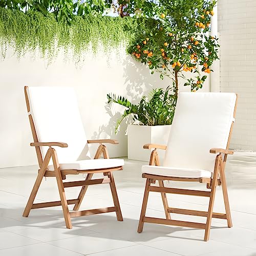 OC Orange-Casual Folding Patio Dining Chair Set of 4, Outdoor Acacia Wooden Reclining Chair w/Armrest & Removeable Cushion, FSC Certified Wood, for Porch, Backyard, Garden, Indoor, Beige OC Orange-Casual