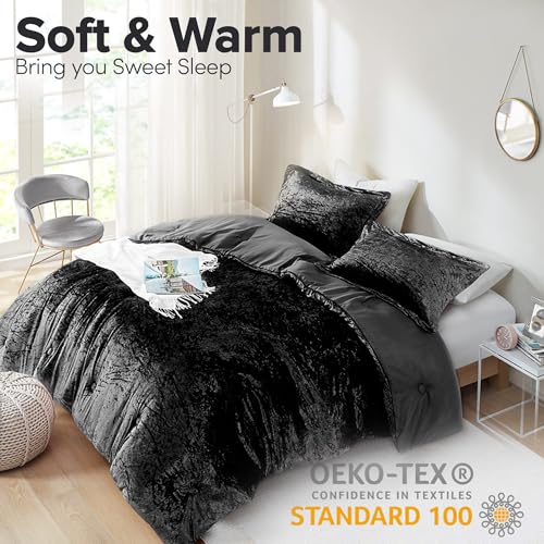 Comfort Spaces Juliette Luxe Comforter Set Velvet Lush with Soft Brushed Microfiber Reverse, All Season Cozy Velvet Bedding Sets, Fluffy Comforter Bed Set, Matching Sham, Black Twin/Twin XL 2 Piece Comfort Spaces