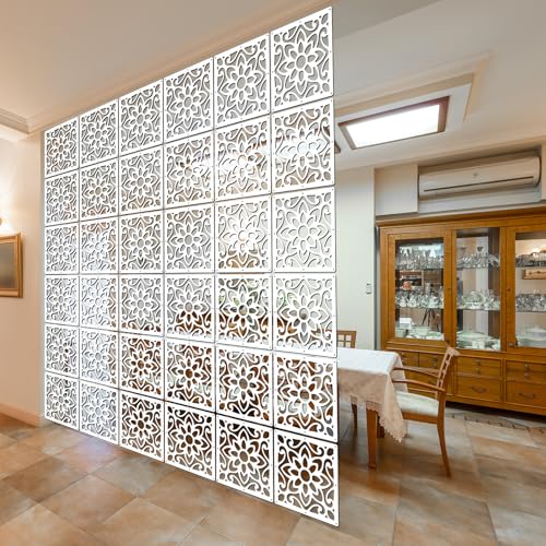Lchen Hanging Room Divider,10 Pieces Wood-Plastic Hanging Panels 0.2“Thick Screen Panel for Living Room Bedroom Home Decoration(HTT-10S,11.4"X11.4") Lchen