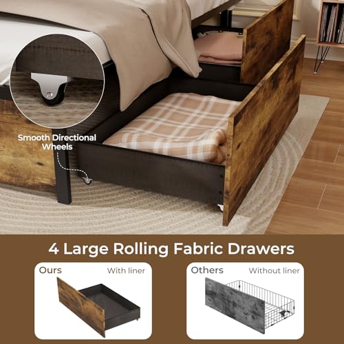 Giantex Full Bed Frame with LED Lights Headboard and 4 Storage Drawers, Metal Platform Bed with Outlets and USB Ports Charging Station, Easy Assembly, No Box Spring Needed, Smart LED Bed Frame Giantex
