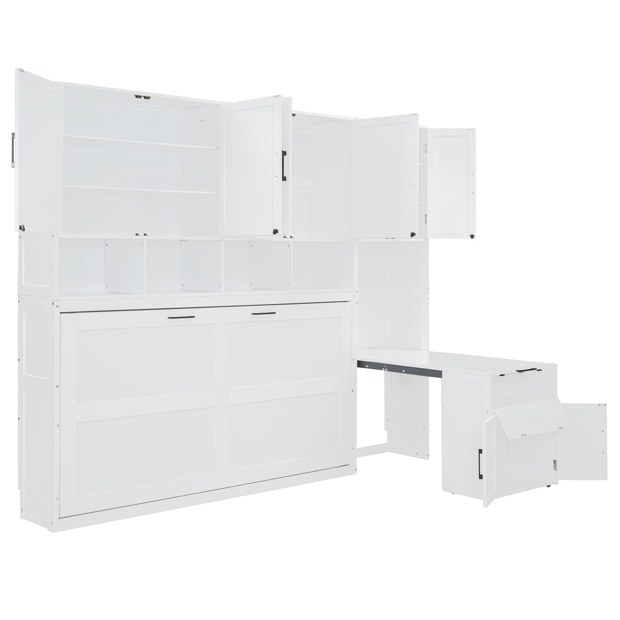 Harper & Bright Designs Twin Size Murphy Bed, Wooden Twin Wall Bed Frame with Closet, Drawers & Desk, White Harper & Bright Designs