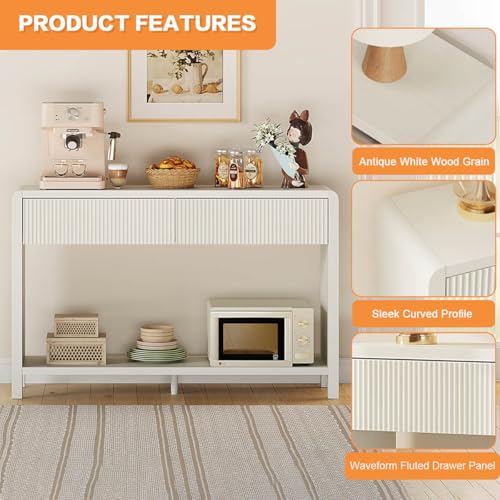 FATORRI Entryway Console Table with 2 Drawers, Modern Sofa Table for Living Room, Couch Tables Behind Sofa and Hallway Tables with Storage (47.2 inch, Antique White) FATORRI