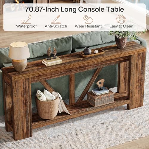 Tribesigns 70.9" Sofa Tables Narrow Long, Rustic Farmhouse Console Table Behind Couch with Storage Shelf, Accent Hallway Foyer Tables for Living Room, Entryway, Entrance, Dark Brwon Tribesigns