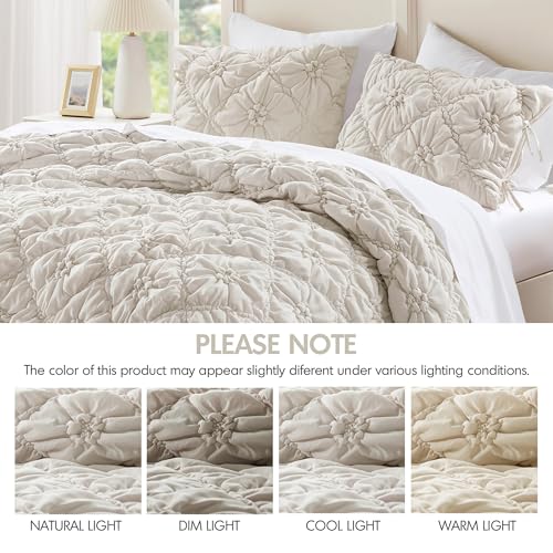 Intelligent Design King Comforter Set – Ivory Lily Puffy Floral Shabby Chic Boho Bedding Comforter Set, Pinch Pleat Bedding Sets, Ultra-Soft, Lightweight & All-Season, King/Cal K Intelligent Design