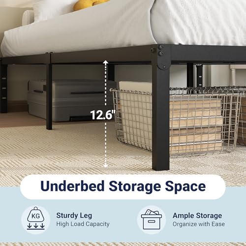 Allewie Full Size Bed Frame, 14 inch Metal Platform Beds with Storage Space, No Box Spring Needed and Easy Assembly, Black Allewie