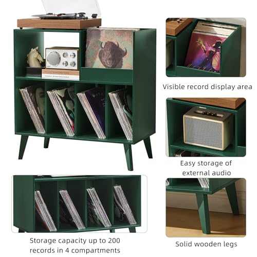 LELELINKY Large Record Player Stand, Turntable Stand with Storage, Vinyl Record Holder with Display Area, Record Player Table Holds Up to 300 Albums, Record Stand for Music Room Living Room LELELINKY