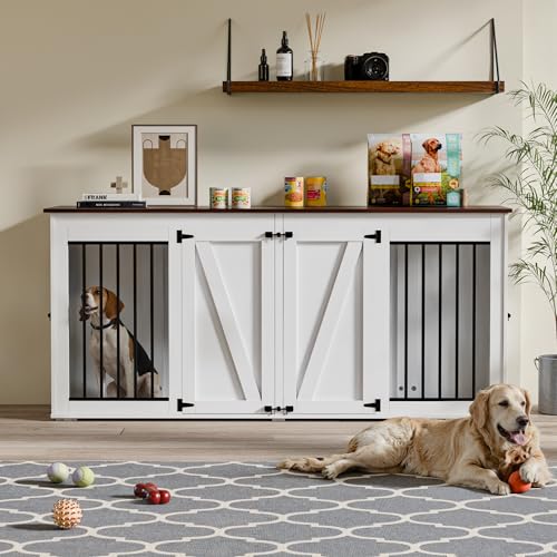 Zamildon's 71 in Dog Crate Furniture for 1 or 2 Dogs, Large Double Dog Kennel Furniture TV Stand, Furniture Style Dog Crates End Table with Removable Divider, Dog Kennel Indoor Zamildon's
