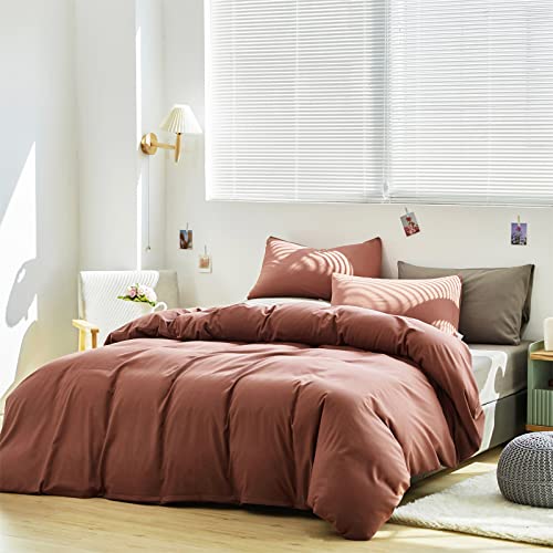 Luxlovery Brick Red Comforter Set King Dark Rust Bedding Comforter Set Solid Blackish Red Breathable Blanket Quilts 3 Piece Bedding Set for King Bed Luxlovery