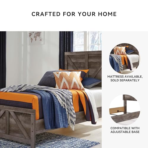 Signature Design by Ashley Wynnlow Rustic Twin Crossbuck Panel Bed with Metal Slats, Foundation or Box Spring Needed, Gray Signature Design by Ashley
