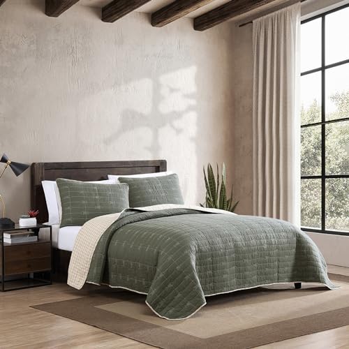 Eddie Bauer - Queen Quilt Set, Reversible Cotton Blend Bedding with Lightweight Feel, 3 Piece Bed Set with Matching Pillowcases (Troutdale Green) Eddie Bauer