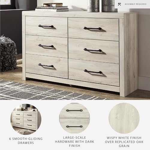 Signature Design by Ashley Cambeck Farmhouse Industrial 6 Drawer Dresser, Whitewash Signature Design by Ashley