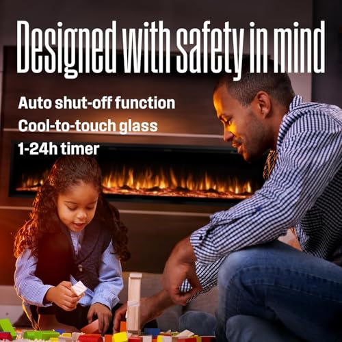Klysiora Smart Electric Fireplace with Remote Control & Alexa/WiFi, 60 Inch Wall Mount/in Wall Recessed Insert Black Electric Fireplace-13+12 Realistic Ember Color/Flame Options,1500W Heater Klysiora