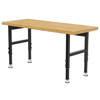 60” Heavy-Duty Wood Work Bench Work Table, Adjustable Height Workbench, 3000 Lbs Capacity Workstation for Garage, Workshop