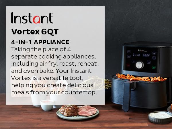 Instant Pot Vortex 6QT XL Air Fryer, 4-in-1 Functions that Crisps, Roasts, Reheats, Bakes for Quick Easy Meals, 100+ In-App Recipes, is Dishwasher-Safe, from the Makers of Instant Pot, Black Instant Pot