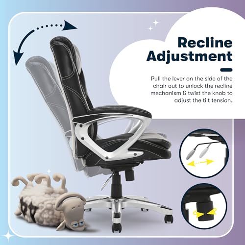 Serta Amplify Executive Office Chair with Faux Leather and Mesh, Adjustable Ergonomic Comfy Seat with Lumbar Support, Modern Computer DeskChairs, Swivel Rolling Wheels, Black Serta