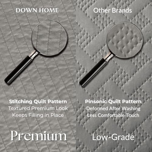 DOWN HOME Twin Quilt Bedding Set with Sham, Vintage Washed Soft Quilted Blanket Thin Comforter Lightweight Bedspread Coverlet Bed Cover, Brushed Microfiber Stripe Stitching, Ash Gray, 66"x92" DOWN HOME