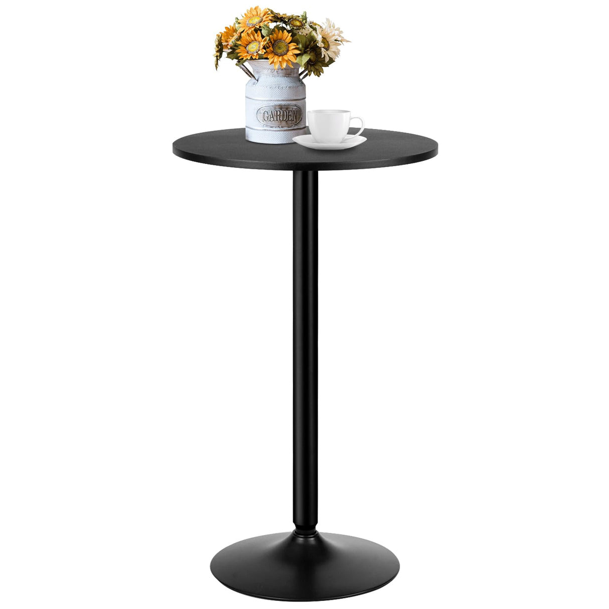 Furniga 24β Round Top Pub Bar Table, 40β Height Cocktail Table w/Metal Base & MDF Tabletop, Modern Circular Bistro High Table for Dining Room Living Room Kitchen Restaurant Home Bar, Black (1) Furniga