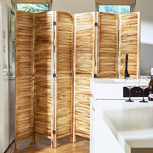 Room Dividers and Folding Privacy Screens, Wood Louvered Separators Divider Wall for Home Office Bedroom - 6 Panels, 67 * 90inch (Wood) Svimi