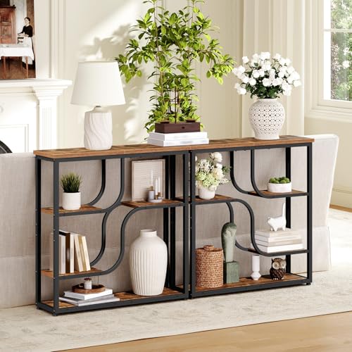 HOOBRO 29.5" Console Table, 5-Tier Narrow Entryway Table, Behind Couch Table with Storage Shelves, Sofa Table for Hallway, Living Rooms, Entryway, Rustic Brown and Black BF69XG01 HOOBRO