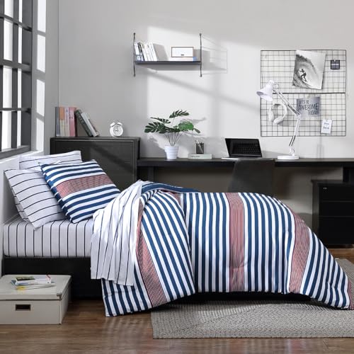 Nautica - Twin/Twin XL Comforter Set, Super Soft Woven Bedding with a Medium-Weight Feel for Year Round Use, 2 Piece Bed Set with Matching Pillowcase (Kennedy Stripe Navy) Nautica