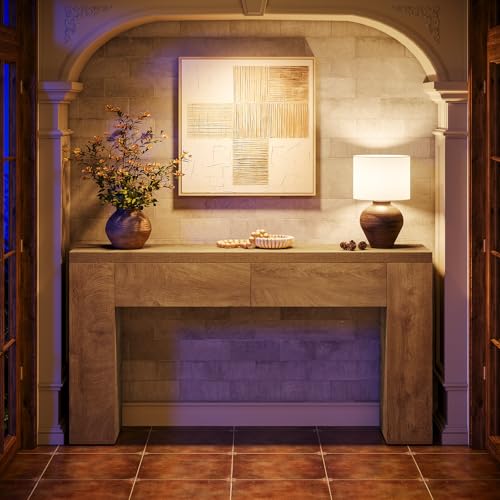 Tribesigns 63-Inch Wooden Console Table with 2 Hidden Drawers, Farmhouse Rustic Brown Sofa Table for Living Room, Hallway, Entrance, Foyer, Easy Assembly (Brown) Tribesigns