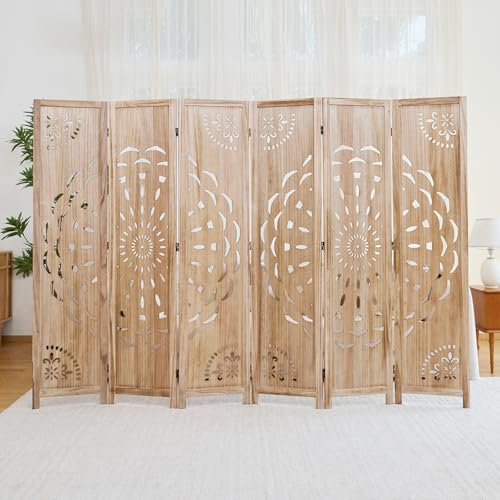 66.9Inch Wooden Room Partition - 6 Panels Boho-Styled Space Room Divider for Home/Office, Headboard & Yoga/Photo/Video Call Backdrop (Natural) Svimi