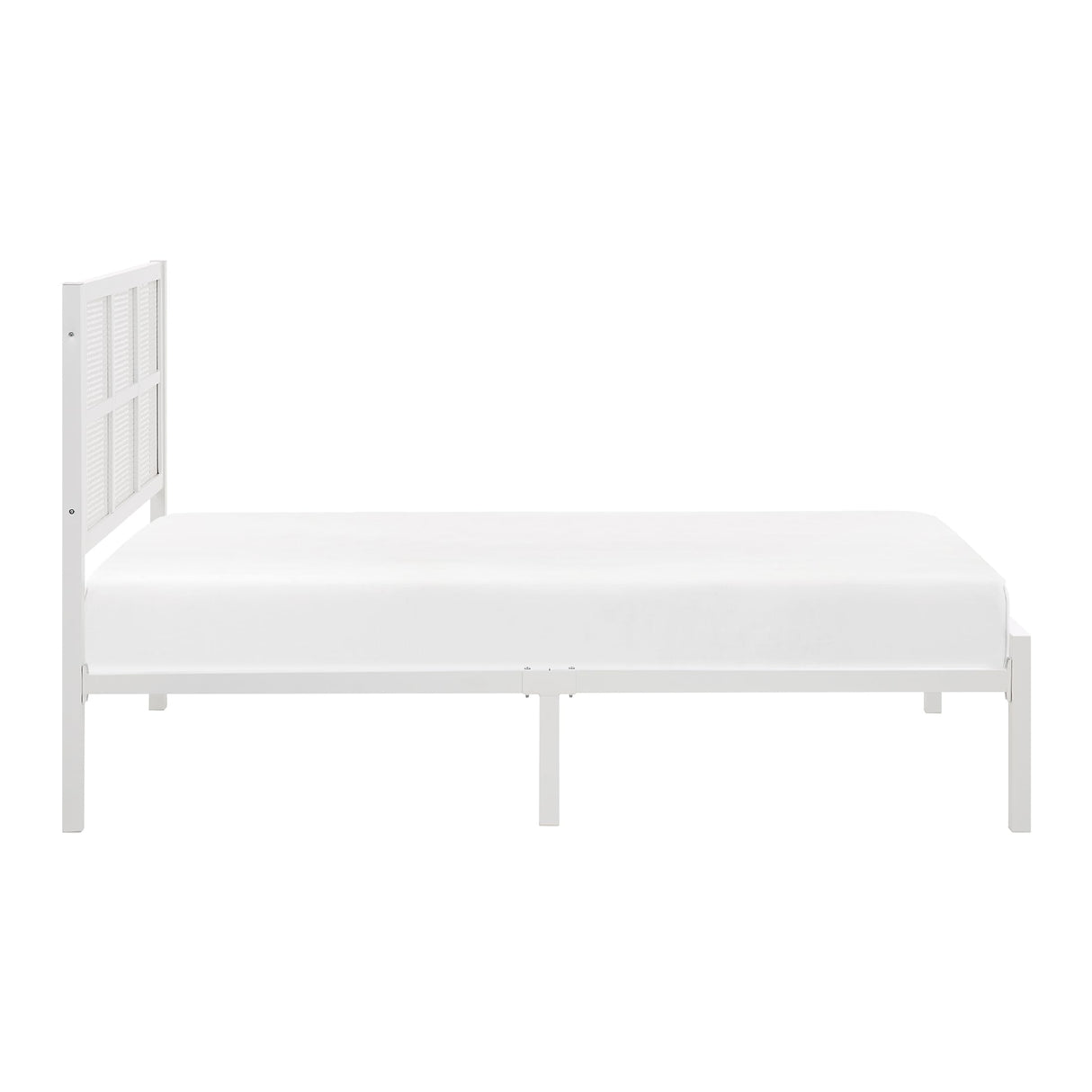 Lexicon Metal Bed Frame with Rattan Headboard, Metal Platform Bed with Strong Metal Slat Support Under Bed Storage, Boho Faux Cane Bed, Mattress Foundation No Box Spring Needed, Twin Bed, White Lexicon