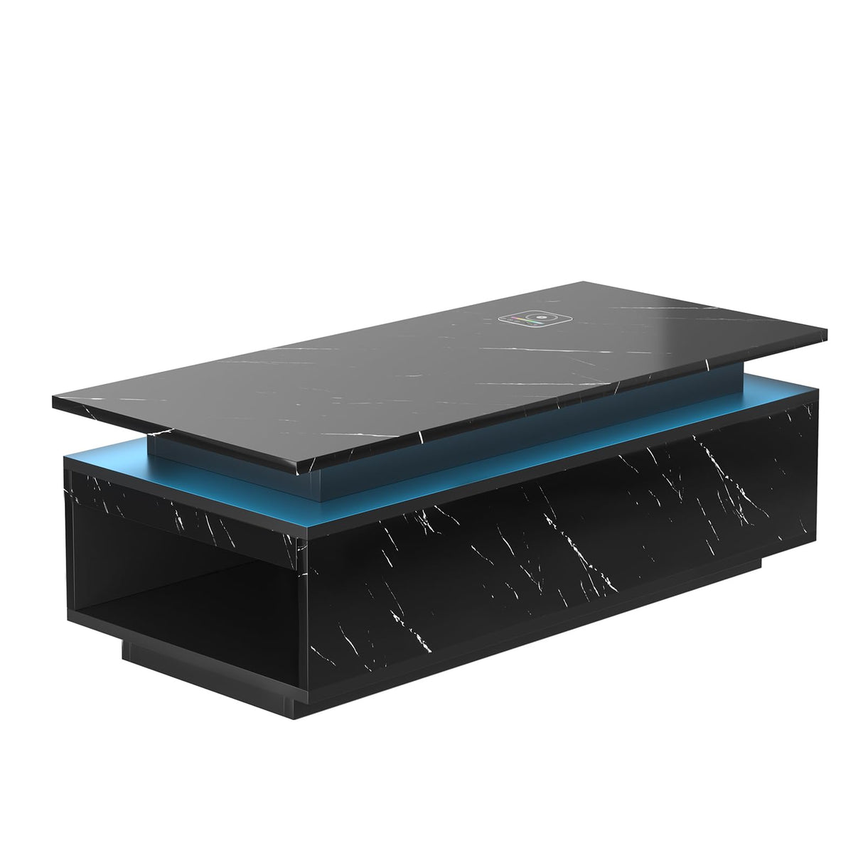 Modern LED Coffee Table, 47.2 Inches Living Room Tables with 24 Colors LED Lights, Wireless Charging and Speaker, Double-Layer Design, Stylish Coffee Tables for Living Room, Home, Office, Black PLANNTONNEO