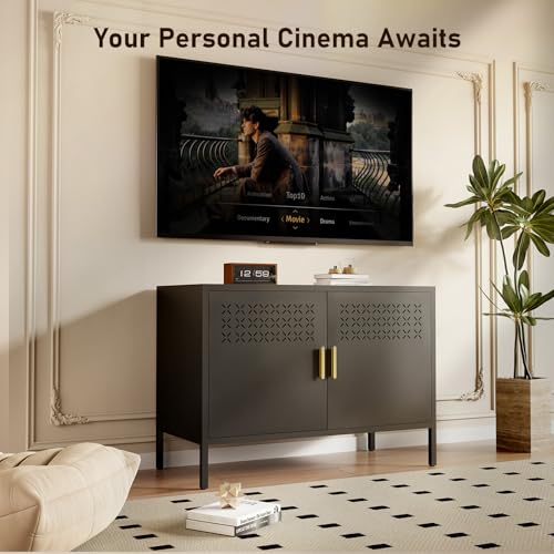 Karlovit Storage Cabinet, Metal Accent Locker Storage Cabinet with 2 Doors, Magnetic Closure, Adjustable Shelf, Tv Stands & Metal Nightstand for Living Room, Entryway and Home - Black Karlovit