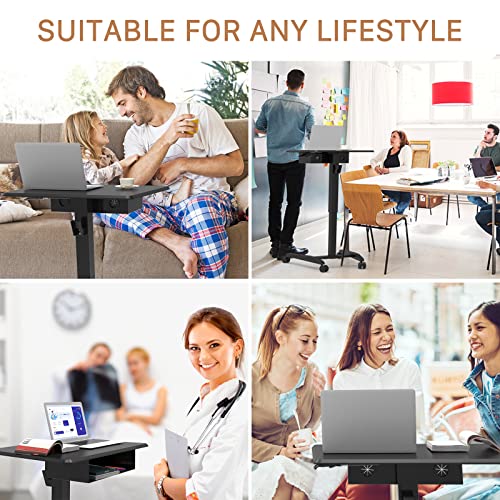 JOY worker Height Adjustable Rolling Laptop Desk with Shelf,Mobile Standing Desk,Pneumatic Mobile Laptop Table with Wheels for Couch Home Office School,Holds Up to 22lbs,Black JOY worker