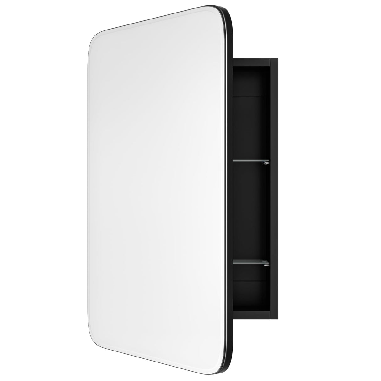 AGDULL Vintage-Style Bathroom Wood Black Cabinet with 16.5''x24'' Curved Mirror, Recessed Medicine Cabinet, Bathroom Storage Cabinet AGDULL