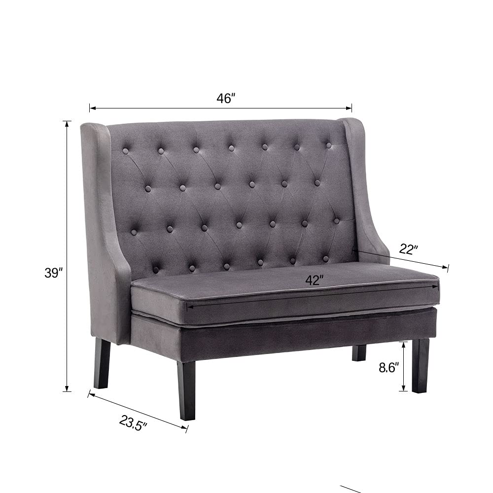 46" Small Modern Loveseat Settee Sofa Linen Fabric 2-Seat Sofa Couch Tufted Love Seat Dining Bench with Back Upholstered Banquette Sofas for Living Room Bedroom Small Space Entryway Steel Grey Tongli