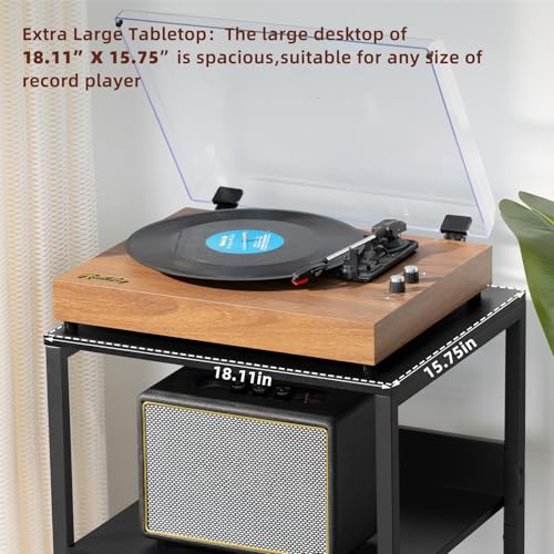 LELELINKY Large Black Record Player Stand, 3 Tier Big End Table with Vinyl Storage Up to 130 Albums, Turntable Stand, Industrial Printer Tables, Modern Side Tables for Living Room, Bedroom, Office LELELINKY