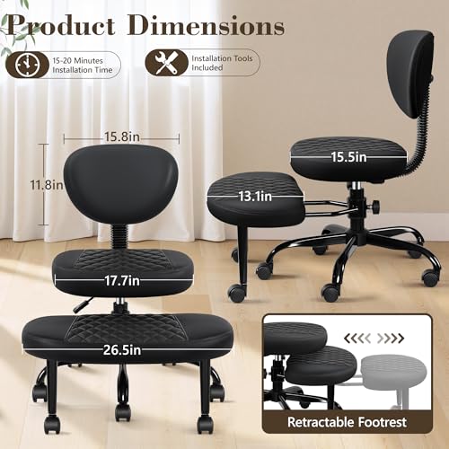 AtHope Ergonomic Cross Legged Office Chair with Wheels - Adjustable Height for Meditation, ADHD Desk & Yoga - Wide Criss Cross Design with Lumbar Support, Kneeling Chair - Black AtHope