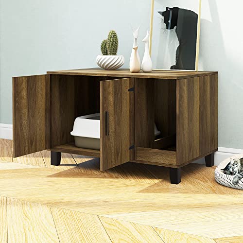 TaoHFE Litter Box Enclosure Cat Litter Box Furniture Hidden With Cat Scratch Pad Decorative Farmhouse Wooden Hidden Litter Box Cat House Litterbox Furniture Cat Box Furniture Litter Box Cabinet,Walnut TaoHFE