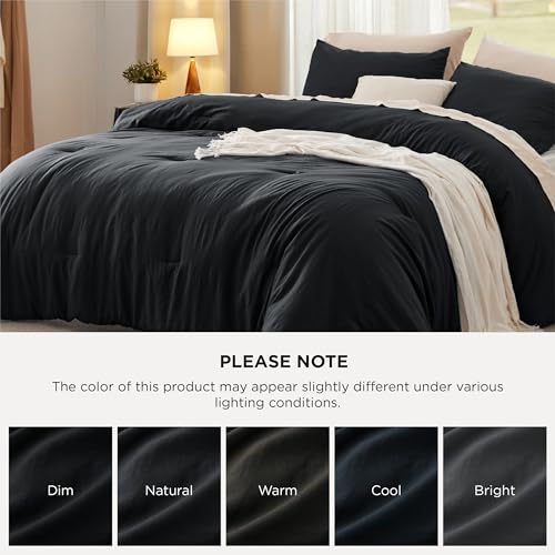 Bedsure King Comforter Set, Black Soft Prewashed Bedding for All Seasons, 3 Pieces GentleSoft™ Bed Set, 1 Lightweight Comforter (104"x90") and 2 Pillowcases (20"x36") Bedsure