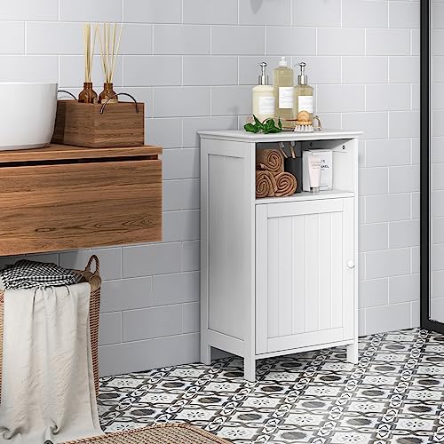 Tangkula White Freestanding Bathroom Storage Cabinet with Adjustable Shelf Tangkula