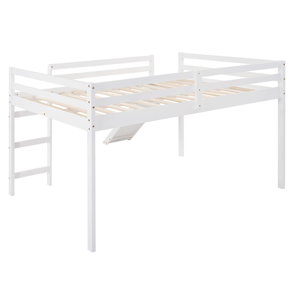 Full Size Loft Bed with Slide, Low Loft Bed with Ladder & Safety Rail, Wooden Full Loft Bed Frame for Kids Teens Girls & Boys, No Box Spring Needed, Easy Assemble (Full, White) Harper & Bright Designs